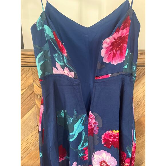 Banana Republic Linen Blend Dress Blue with Tropical Floral Print Size 0 - Picture 7 of 8